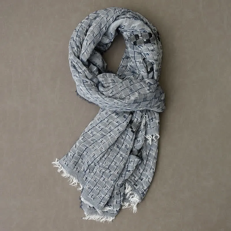 Men's Unique Crinkly Checkered Tassel Scarf sold by FloralTrip product image thumbnail 2