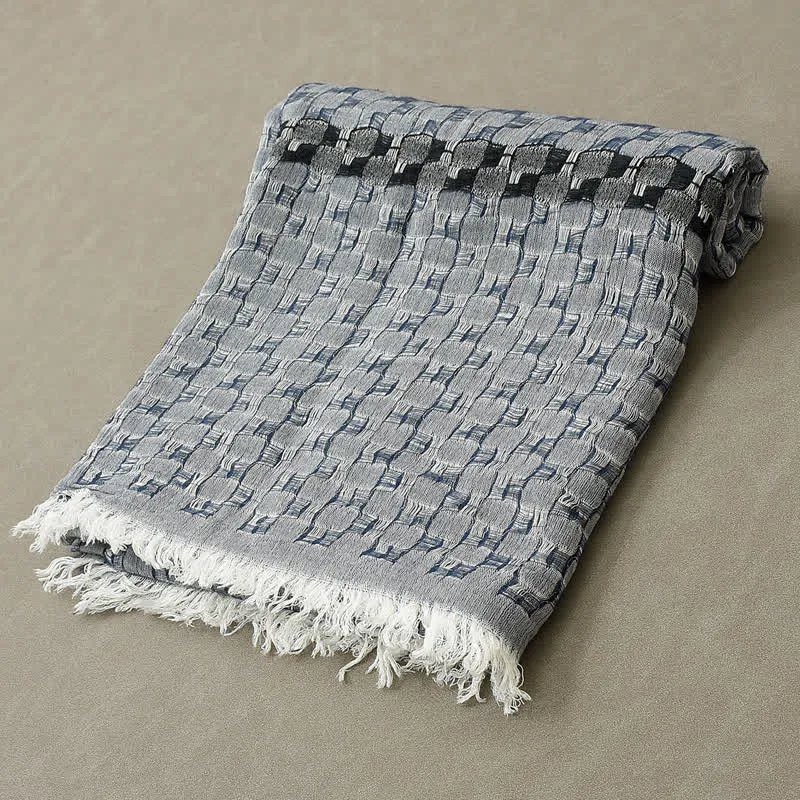 Men's Unique Crinkly Checkered Tassel Scarf sold by FloralTrip product image thumbnail 3