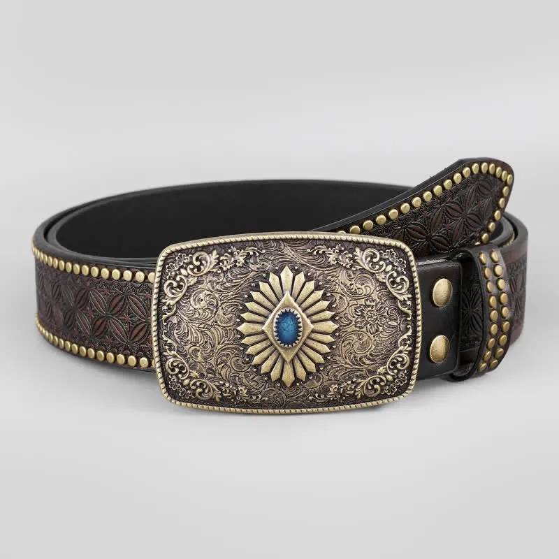 Men's Retro Flower Engraved Leather Belt sold by FloralTrip product image thumbnail 3