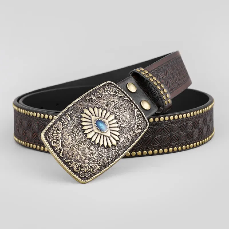 Men's Retro Flower Engraved Leather Belt sold by FloralTrip