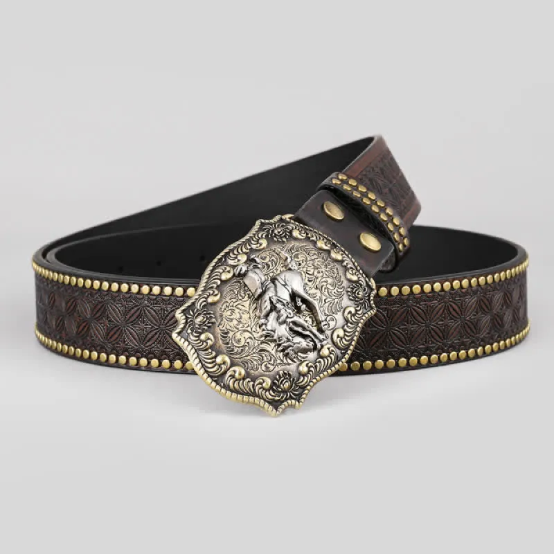 Men's Riding Horse Floral Pattern Leather Belt sold by FloralTrip