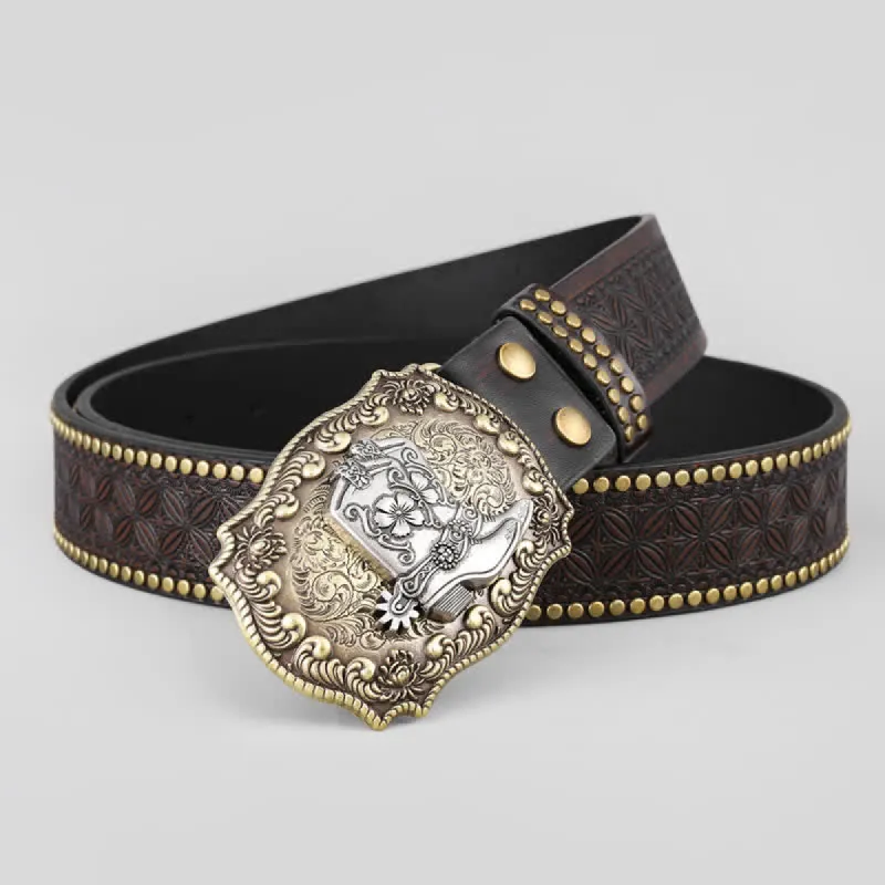 Men's Cowboy Shoes Studded Decor Leather Belt sold by FloralTrip