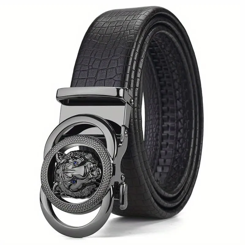 Men's Snake Pattern Leopard Head Buckle Leather Belt sold by FloralTrip