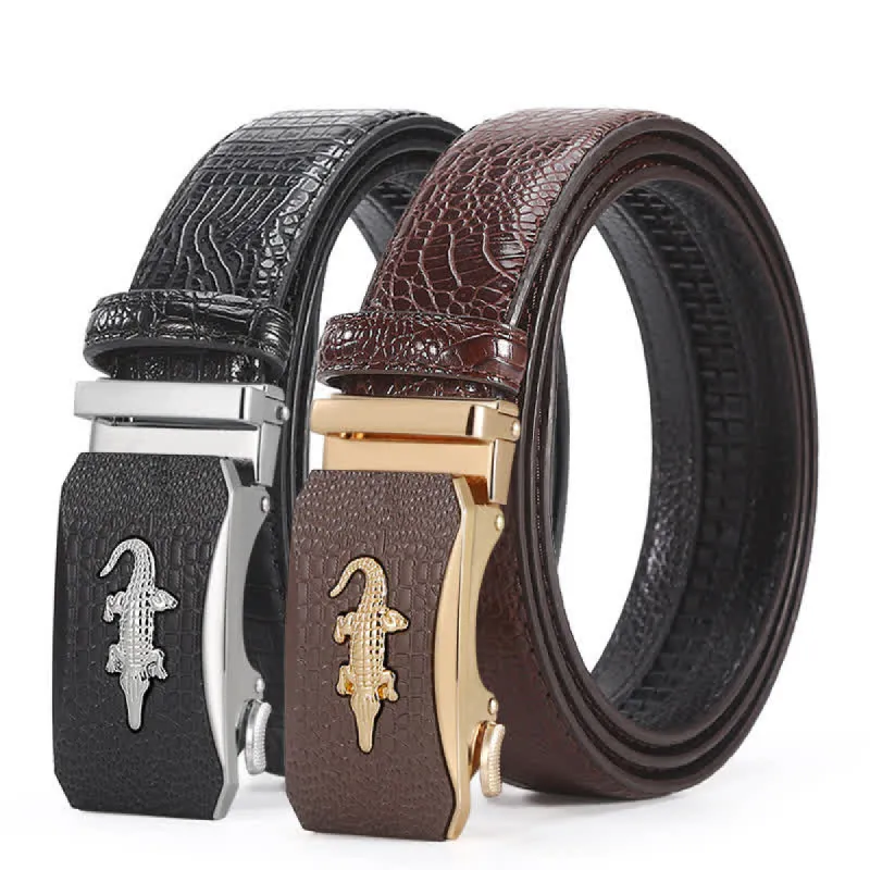 Men's Crocodile Reliefs Buckle Leather Ratchet Belt sold by FloralTrip