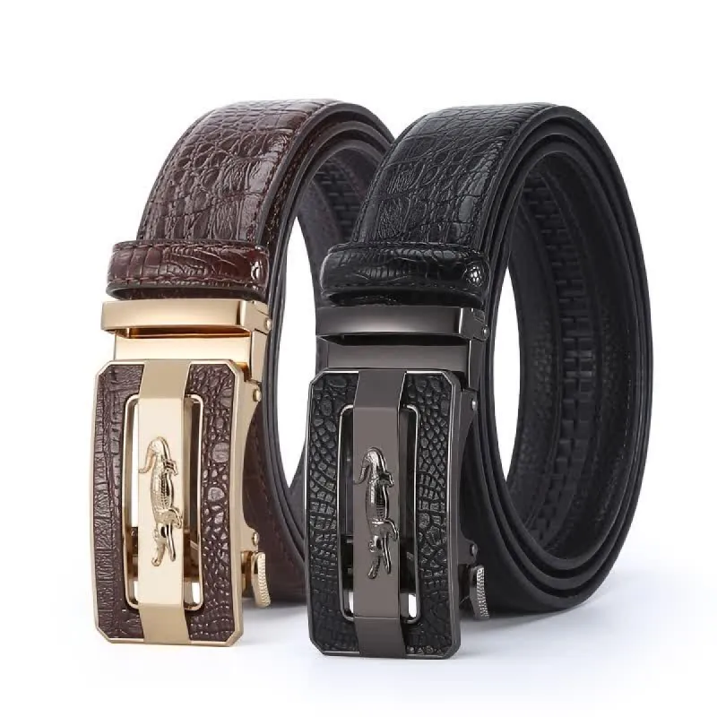 Men's Crocodile Pattern Automatic Buckle Leather Belt sold by FloralTrip