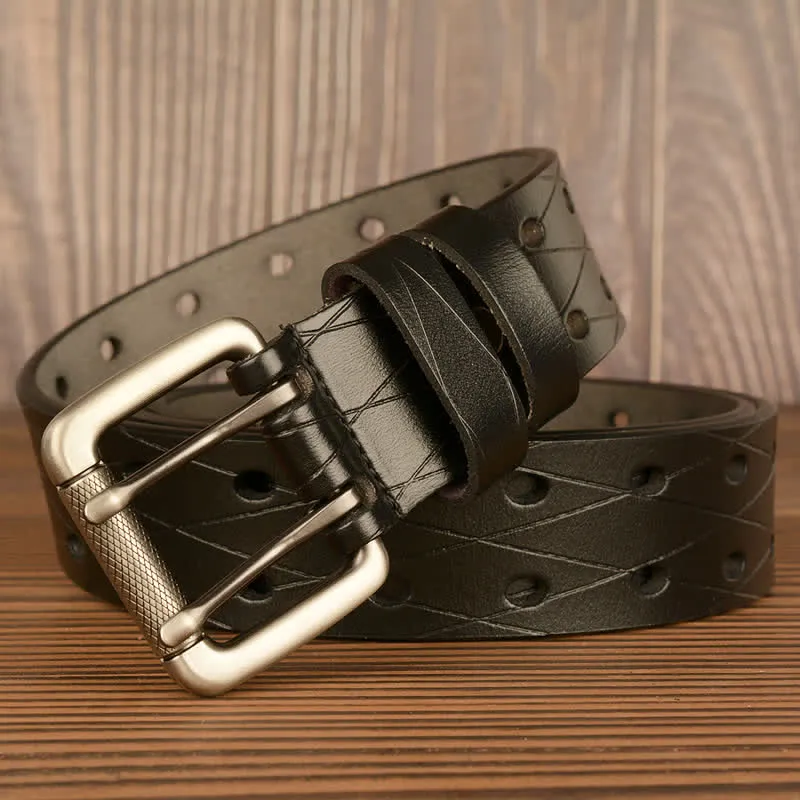 Men's Classic Double Row Hole Leather Belt sold by FloralTrip product image thumbnail 4