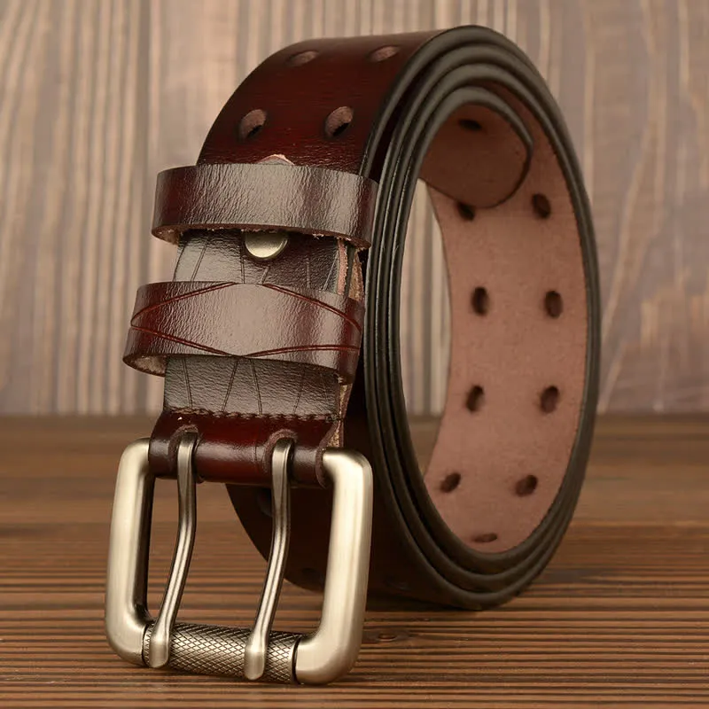 Men's Classic Double Row Hole Leather Belt sold by FloralTrip