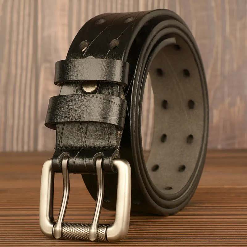 Men's Classic Double Row Hole Leather Belt sold by FloralTrip product image thumbnail 3