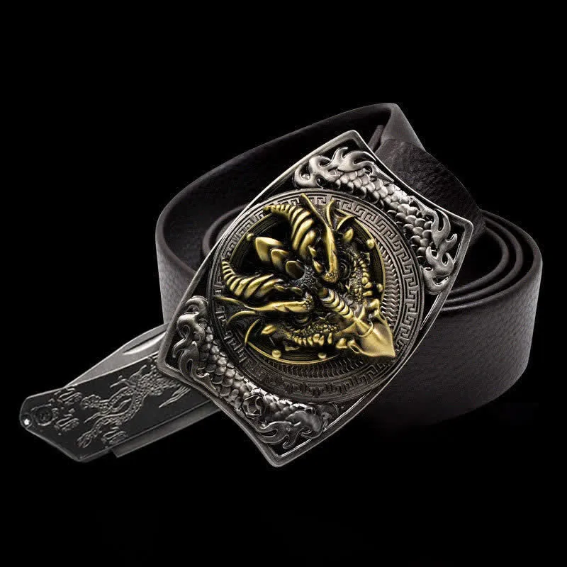 Men's Sharp-billed Dragon Leather Belt With Folding Knife sold by FloralTrip
