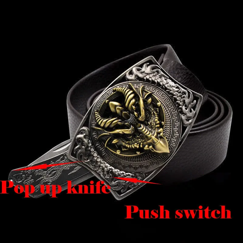 Men's Sharp-billed Dragon Leather Belt With Folding Knife sold by FloralTrip product image thumbnail 2