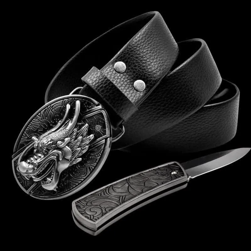 Men's Vintage 3D Dragon Leather Belt With Folding Knife sold by FloralTrip