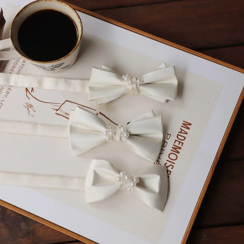 Men's Graceful Ivory White Pearls Flower Bow Tie sold by FloralTrip