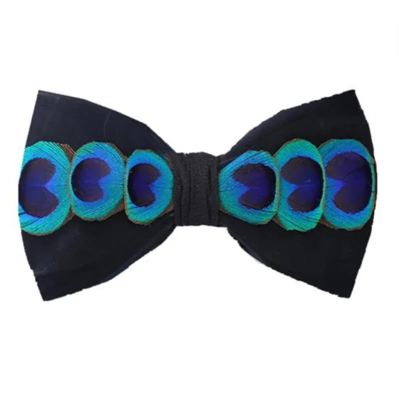 Blue & White Dye Eye Peacock Feather Bow Tie sold by FloralTrip