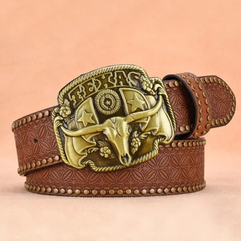 Men's Antique Longhorn Steer Rivet Leather Belt sold by FloralTrip product image thumbnail 4