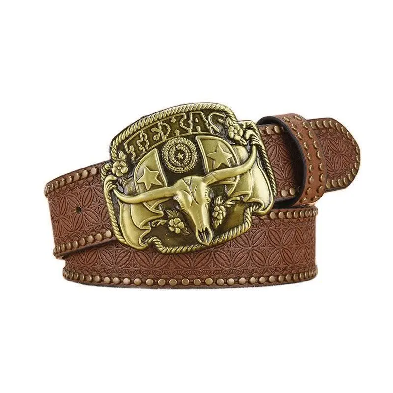 Men's Antique Longhorn Steer Rivet Leather Belt sold by FloralTrip
