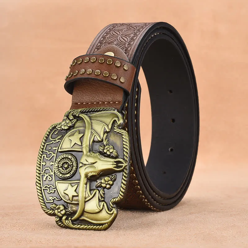 Men's Antique Longhorn Steer Rivet Leather Belt sold by FloralTrip product image thumbnail 2