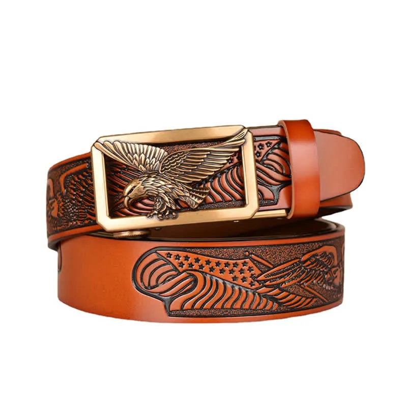 Men's Hollow Eagle Buckle Embossed Leather Belt sold by FloralTrip