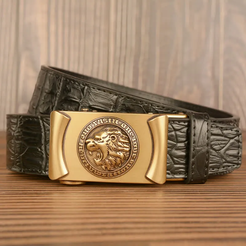 Men's Lion Head Alligator Pattern Leather Belt sold by FloralTrip