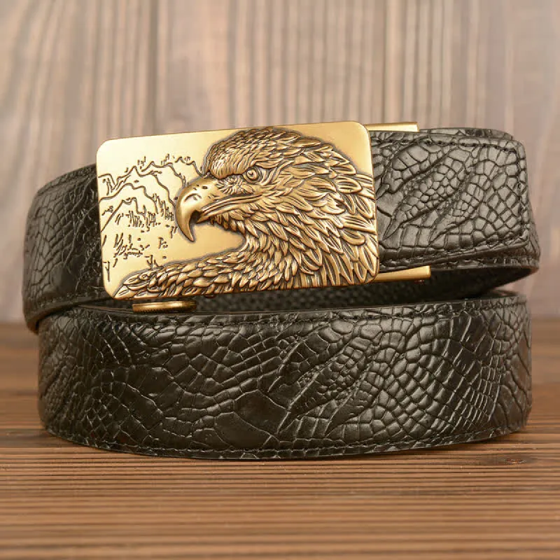 Men's Carved Eagle Crocodile Pattern Leather Belt sold by FloralTrip