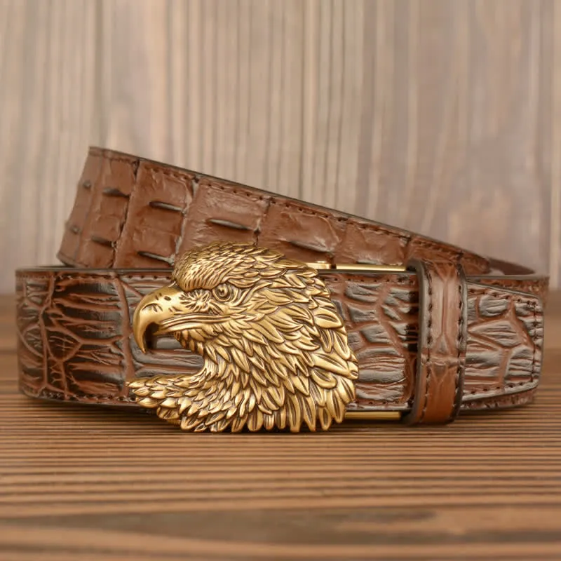 Men's Eagle Head Crocodile Embossed Leather Belt sold by FloralTrip