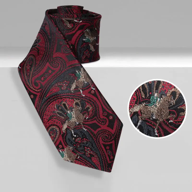 Men's Burgundy Horse Riding Paisley Necktie sold by FloralTrip