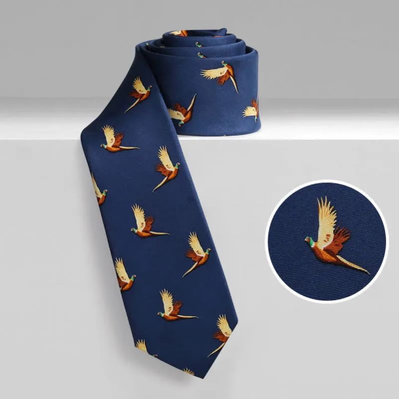 Men's Navy Blue Pheasant Flighting Necktie sold by FloralTrip