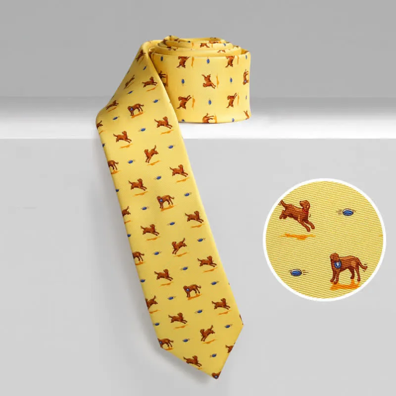 Men's Yellow Dog And Frisbee Necktie sold by FloralTrip