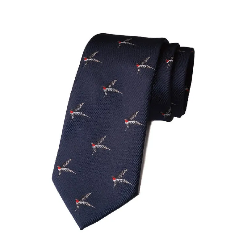 Men's Navy Blue Embroidered Woven Swallow Necktie sold by FloralTrip