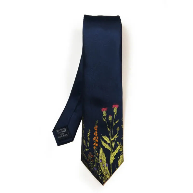 Men's Navy Blue Amidst Flowers Necktie sold by FloralTrip