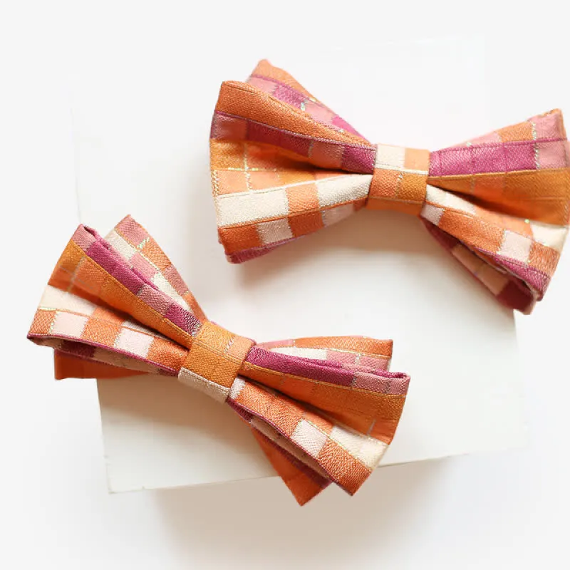 Men's Orange & Pink Sunshine Checker Bow Tie sold by FloralTrip