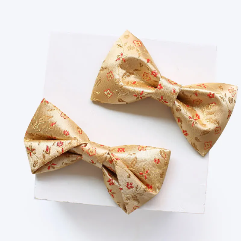 Men's lustrous Yellow & Red Flowers Bow Tie sold by FloralTrip