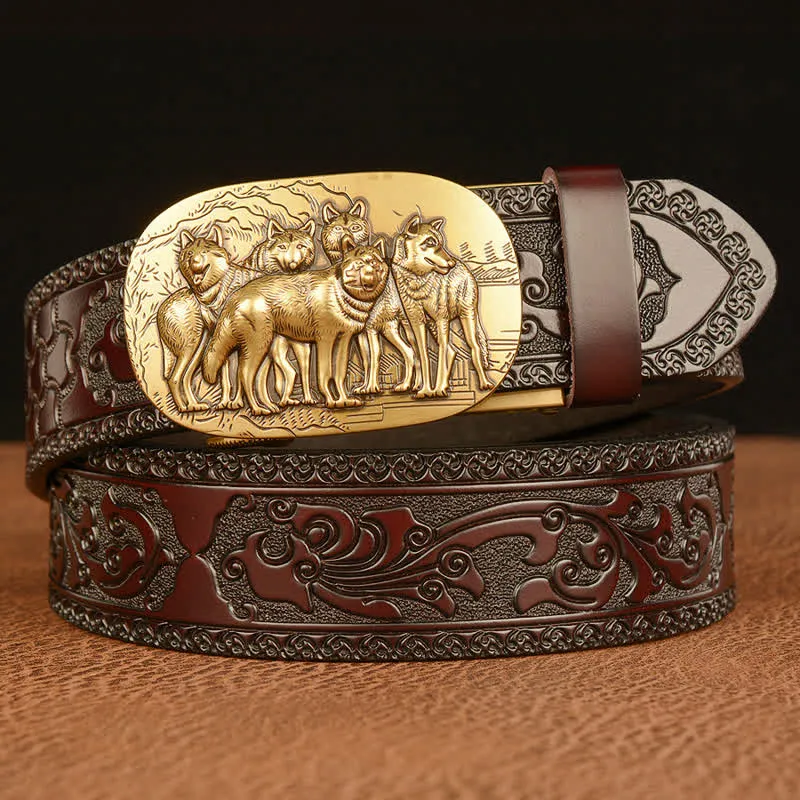 Men's Retro Pack Of Wolves Leather Belt sold by FloralTrip