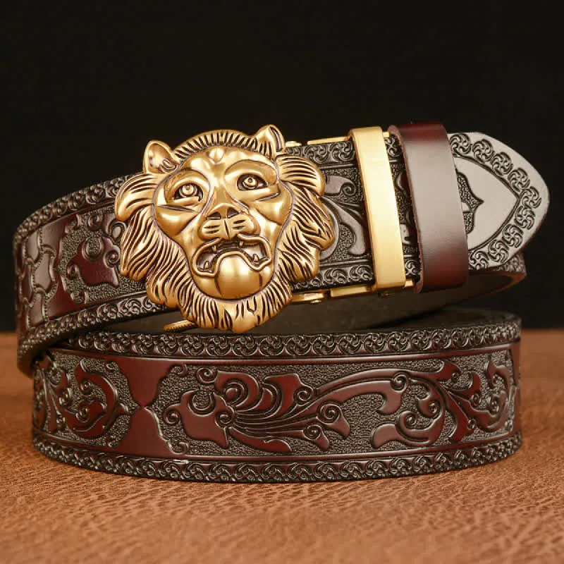 Men's 3D Sculpture Lion Head Leather Belt sold by FloralTrip