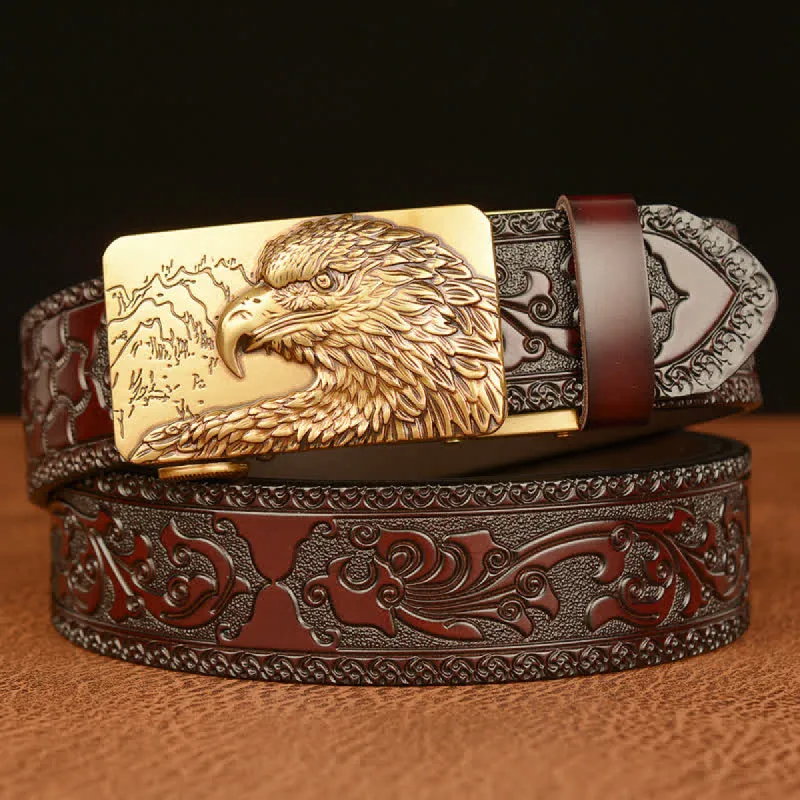 Men's Eagle Head Carved Leather Belt sold by FloralTrip