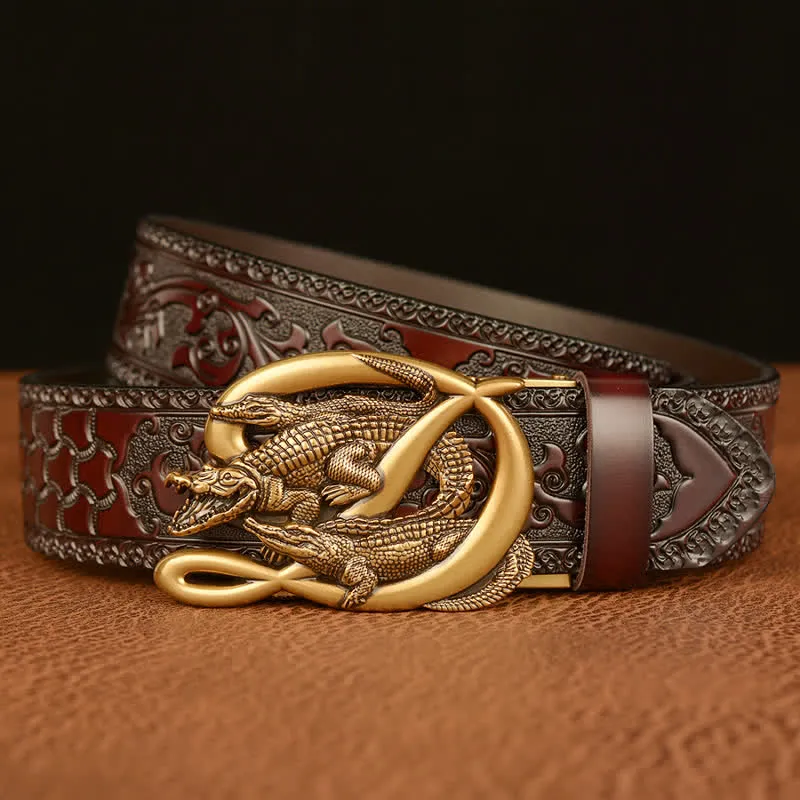 Men's Crocodile Buckle Embossing Leather Belt sold by FloralTrip product image thumbnail 4