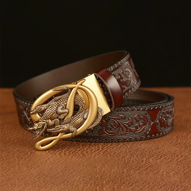 Men's Crocodile Buckle Embossing Leather Belt sold by FloralTrip product image thumbnail 3
