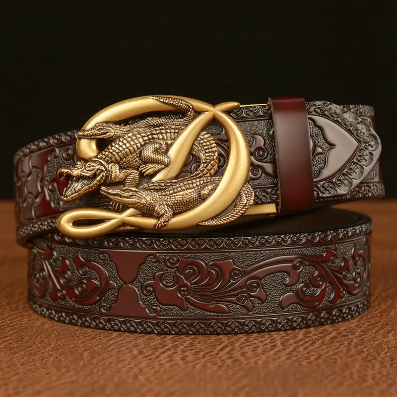 Men's Crocodile Buckle Embossing Leather Belt sold by FloralTrip
