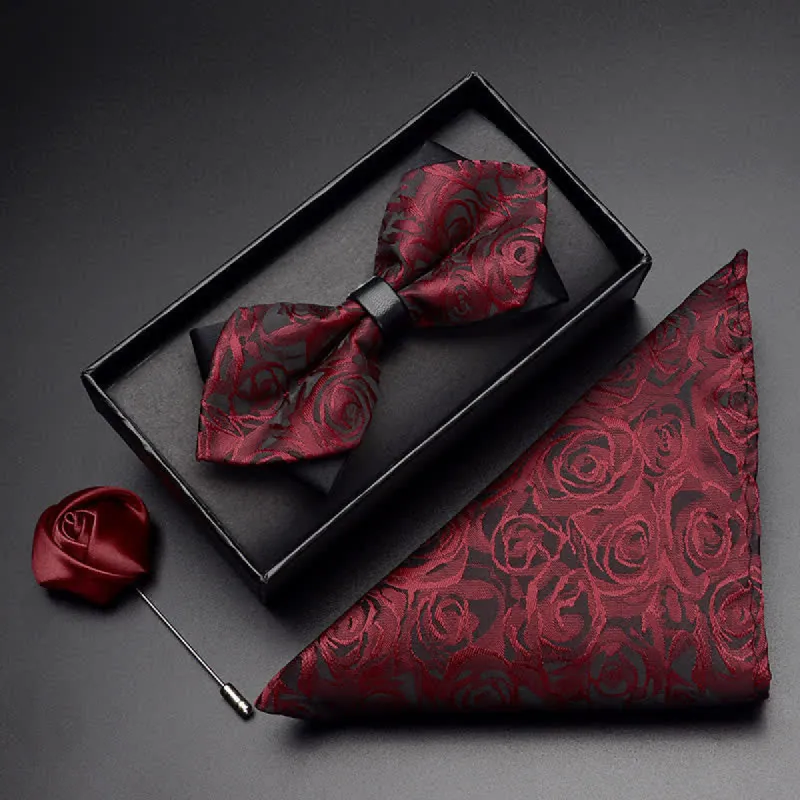 Men's Burgundy Rose Bow Tie Corsage Handkerchief made by FloralTrip