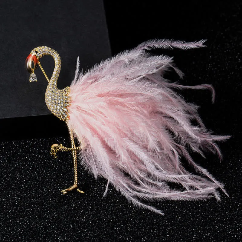 Sparkling Flamingo Zircon Feather Brooch made by FloralTrip