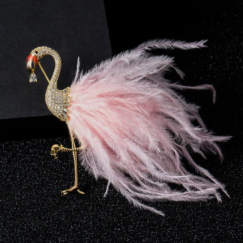 Sparkling Flamingo Zircon Feather Brooch sold by FloralTrip
