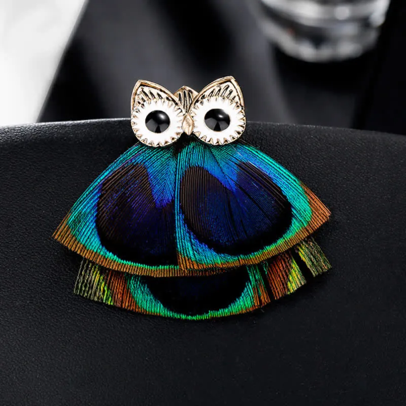 Women's Lovely Owl Peacock Feather Brooch sold by FloralTrip