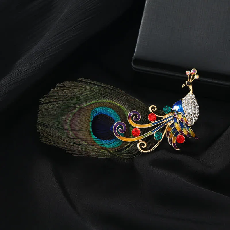 Women's Ethnic Colorful Peacock Feather Brooch sold by FloralTrip