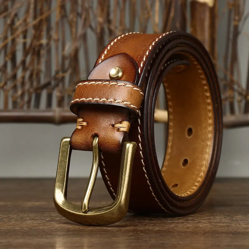 Men's Luxury Stitched Cowhide Leather Belt sold by FloralTrip
