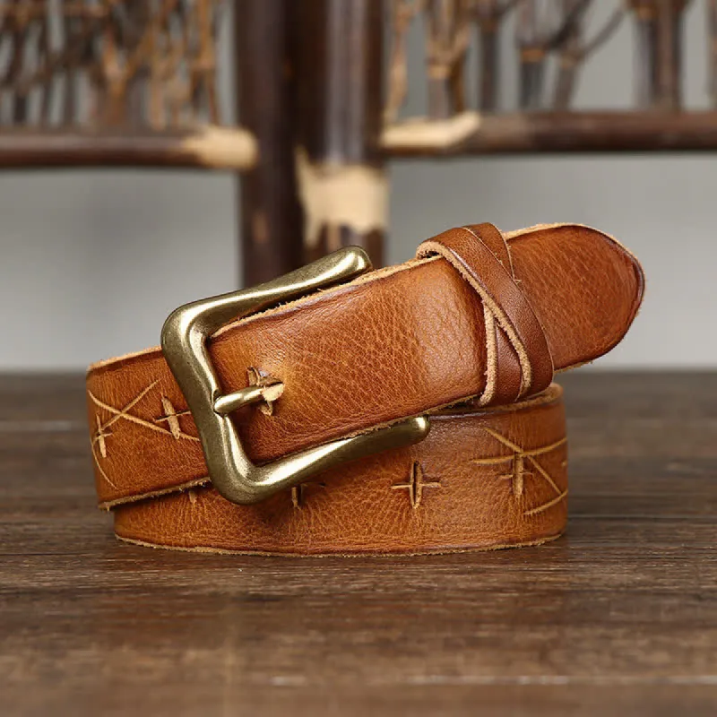Men's Vintage Carving Crack Leather Belt sold by FloralTrip