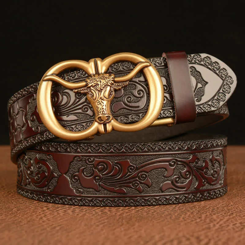 Men's Bull Head Buckle Leather Belt sold by FloralTrip