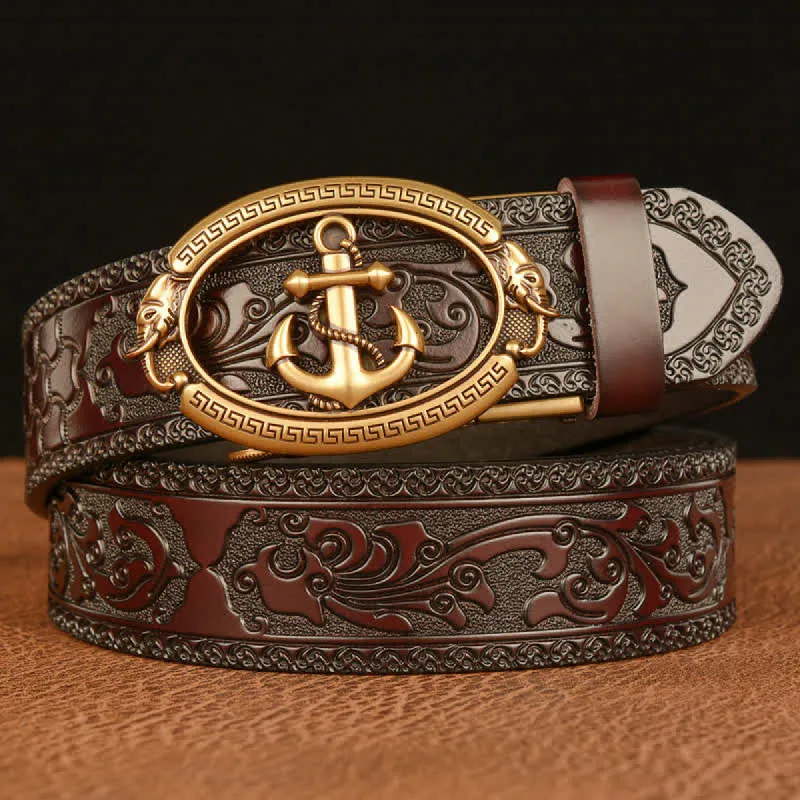 Men's Nautical Anchor Buckle Leather Belt sold by FloralTrip