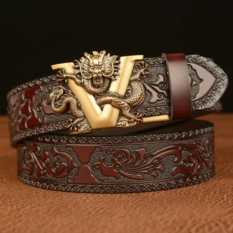 Men's Letter V Dragon Embossing Leather Belt sold by FloralTrip