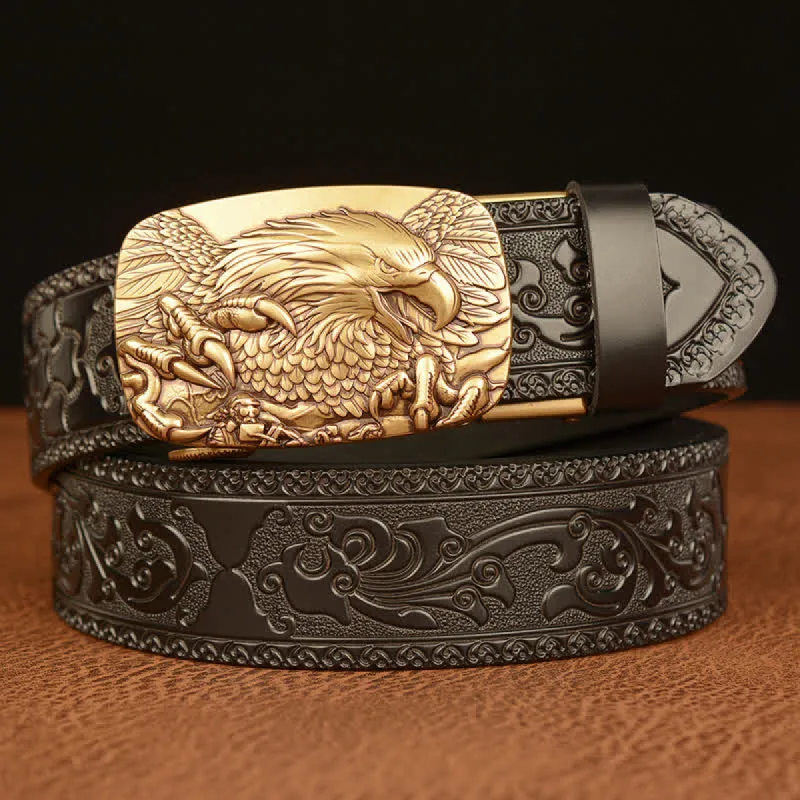 Men's Eagle Buckle Genuine Leather Embossing Belt sold by FloralTrip