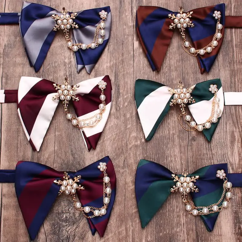 Men's Pearl Striped Oversized Pointed Bow Tie sold by FloralTrip