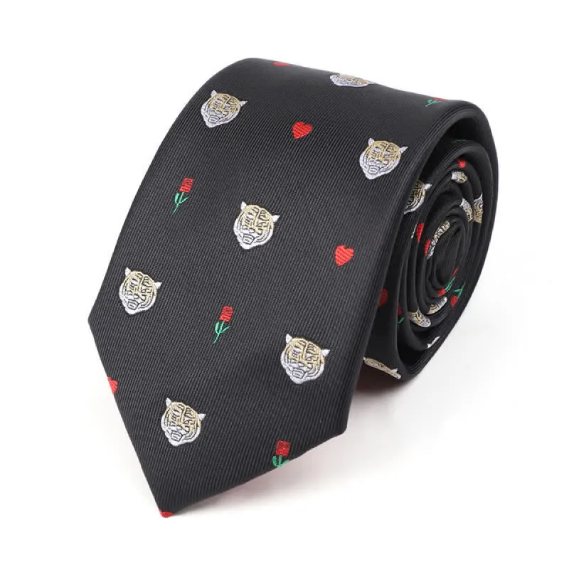 Men's Tiger Head Heart Rose Necktie sold by FloralTrip